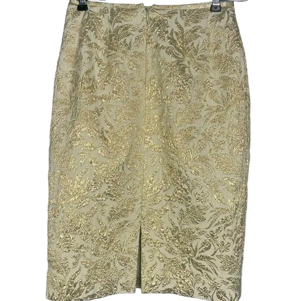 Lafayette 148 NY Shimmering Gold Brocade Pencil Skirt Lined Women's  0P
